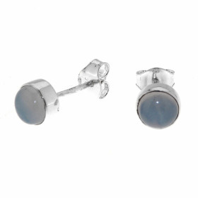 Boucles d'oreilles Argent 925 et Calcédoine serties de pierres rondes taille cabochon de 6mm de diamètre. 