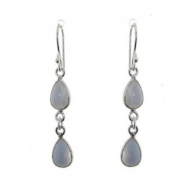 Boucles d oreilles Argent 925 Calcédoine serties pierres forme poire Longueur : 4,5cm Dimensions des pierres : 10x6mm