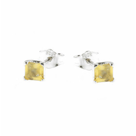 Boucles d oreilles Argent 925 Citrine serties pierres carrées 4x4mm 