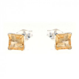 Boucles d oreilles Argent 925 Citrine serties pierres carrées 6mm coté 