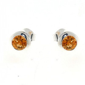 Boucles d'oreilles Argent 925 et Citrine serties de pierres de 5mm de diamètre. 