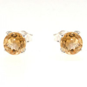 Boucles d'oreilles Argent 925 et Citrine serties de pierres rondes de 8mm de diamètre. 