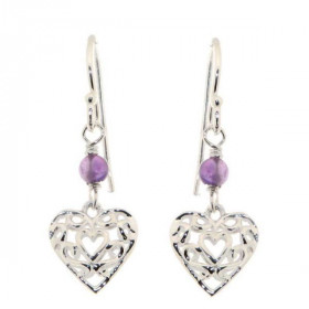 Boucles d'oreilles Argent Coeur et Améthyste 3mm