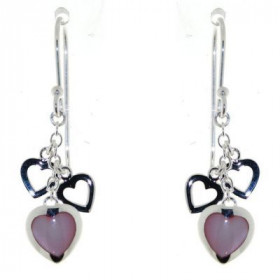 Rose Boucles d&#39;oreilles Argent 925 Nacre Rose. Dimensions (Longueur incluant l&#39;attache X Largeur) : 40 x 9mm