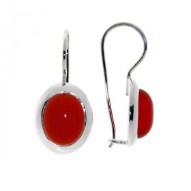 Boucles d oreilles Argent 925 Cornaline serties pierres 10x8mm, hauteur totale : 25mm