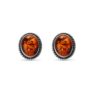 Boucles d'oreilles Argent et Ambre Ovale. Dimensions d'une boucle (vue de face) : 13x11mm. Système de fermeture : poussettes