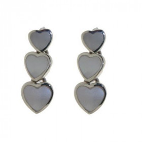 Boucles d oreilles Argent 925 Nacre composées 3 petits coeurs, longueur : 2cm