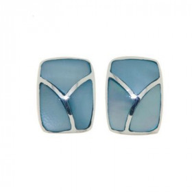 Boucles d'oreilles en Argent 925 et Nacre bleue. Dimensions d'un rectangle : 12x10mm