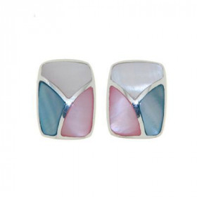 Boucles d'oreilles en Argent 925 et Nacre. Dimensions d'un rectangle : 12x10mm