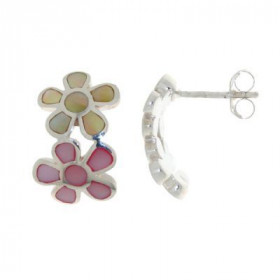 Boucles d oreilles Argent 925 Nacre Motif ondulé composé deux fleurs 9x9mm 