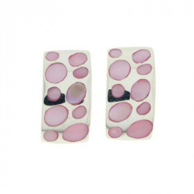 Boucles d'oreilles Argent 925 Nacre , motif ondulé de 17x9mm avec incrustion de nacre