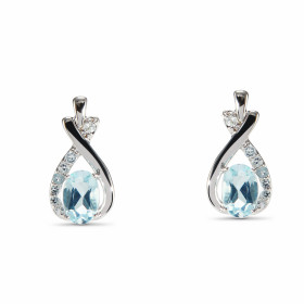 Boucles d oreilles Argent Topaze bleue traitée Ovale 6x4mm Motif Argent 925 rhodié mesurant 14.5x7.5mm Chaque boucle est s...