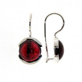 Boucles d oreilles Argent 925 Grenat serties pierres 10mm, hauteur totale : 22mm