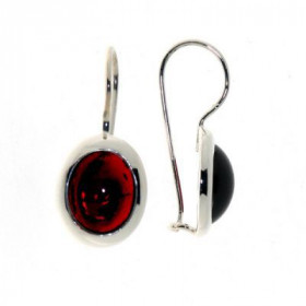 Boucles d oreilles Argent 925 Grenat serties pierres 10x8mm, hauteur totale : 25mm