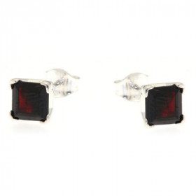 Boucles d oreilles Argent 925 Grenat serties pierres carrées 6mm coté 