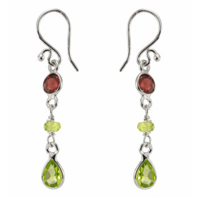 Boucles d oreilles Argent 925 emaillement grenats péridots Longueur : 4,5cm 