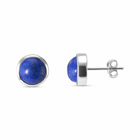 Puces d oreilles Argent Lapis Ces boucles d oreilles sont serties Lapis Lazuli ronds taillés cabochon Le diamètre des pier...