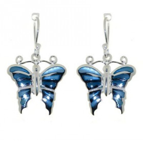 Bleue Boucles d oreilles Argent 925 Nacre Bleue, Motif papillion 17x17mm Longueur (attache incluse) : 30mm 