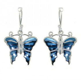 Bleue Boucles d'oreilles Argent 925 Nacre Bleue, Motif papillion de 17x17mm. Longueur (attache incluse) : 30mm. 