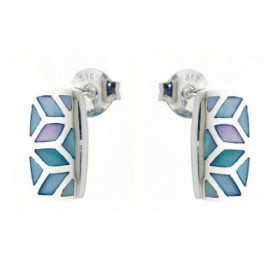 Boucles d&#39;oreilles Argent 925 Nacre Bleue. Dimensions du motif : 14 x 8mm