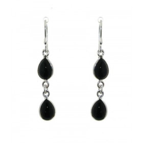 Boucles d oreilles Argent 925 Onyx serties pierres forme poire Longueur : 4,5cm Dimensions des pierres : 10x6mm