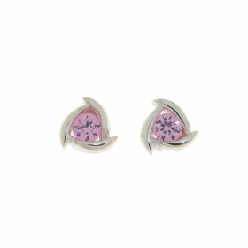 Boucles d'oreilles Argent 925 Oxyde de Zirconium rose, motif moderne de forme triangulaire serti d'une pierre de 4mm