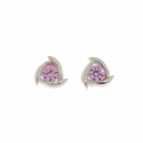 Boucles d oreilles Argent 925 Oxyde Zirconium rose, motif moderne forme triangulaire serti d une pierre 4mm