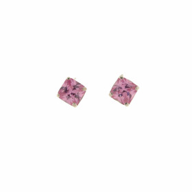 Boucles d'oreilles Argent 925 Oxyde de Zirconium Rose serties de pierres carrées de 5mm, chaton 4 griffes