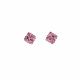Boucles d oreilles Argent 925 Oxyde Zirconium Rose serties pierres carrées 5mm, chaton 4 griffes