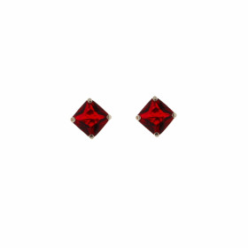 Boucles d'oreilles Argent 925 Oxyde de Zirconium Rouge serties de pierres carrées de 5mm, chaton 4 griffes