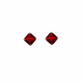 Boucles d oreilles Argent 925 Oxyde Zirconium Rouge serties pierres carrées 5mm, chaton 4 griffes