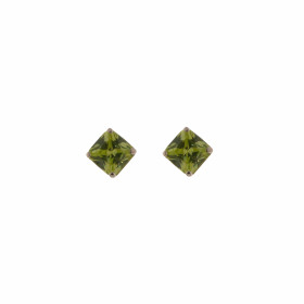 Boucles d'oreilles Argent 925 Oxyde de Zirconium Vert (couleur péridot) serties de pierres carrées de 5mm, chaton 4 griffes