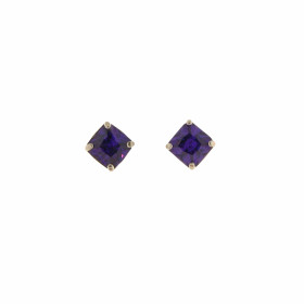Boucles d oreilles Argent 925 Oxyde Zirconium Violet (couleur améthyste foncée) serties pierres carrées 5mm, chaton 4 griffes