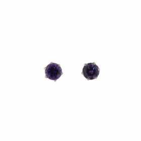 Boucles d'oreilles Argent 925 Oxyde de Zirconium Violet (couleur améthyste foncée) serties de pierres de 5mm, chaton 6 gri...