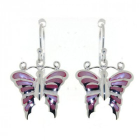 Rose Boucles d'oreilles Argent 925 Nacre Rose, Motif papillion de 17x17mm. Longueur (attache incluse) : 30mm. 