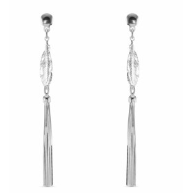 Boucles d'oreilles argent avec plumes et pendants maille serpent. Longueur boucle : 6,3 cm