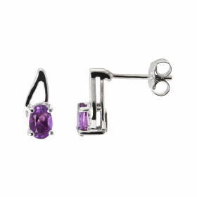 Boucles d'oreilles Argent Rhodié Améthyste  Ovale 6x4mm