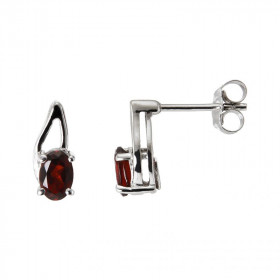 Boucles d'oreilles Argent Rhodié Grenat Ovale 6x4mm