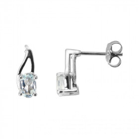 Boucles d'oreilles Argent Rhodié Topaze Bleue Traitée Ovale 6x4mm