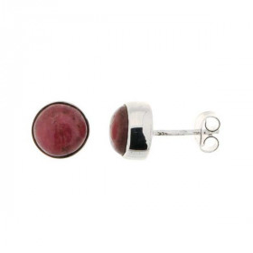 Puces d'oreilles en Argent et Rhodonite. Ces boucles d'oreilles sont serties de Rhodonites rondes taillées en cabochon. Le...