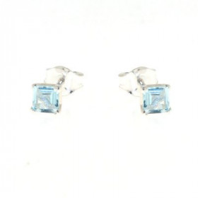 Boucles d oreilles Argent 925 Topaze Bleue serties pierres carrées 4x4mm 