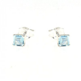 Boucles d'oreilles Argent Topaze Bleue Traitée Carrée 4mm