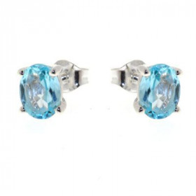 Boucles d'oreilles Argent 925 Topaze Bleue serties de pierres ovales de 8x6mm. 