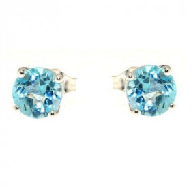  Boucles d oreilles Argent 925 Topaze Bleue serties pierres rondes 8mm diam&egrave;tre 