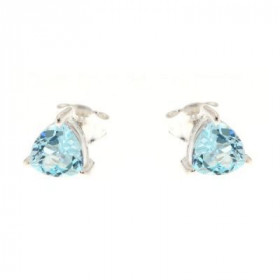 Boucles d oreilles Argent 925 Topaze Bleue serties pierres taille trillion 6mm coté 
