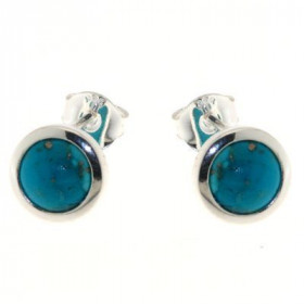 Boucles d&#39;oreilles Argent 925 Turquoise serties de pierres de 7mm de diamètre. Diamètre du motif : 9,5mm