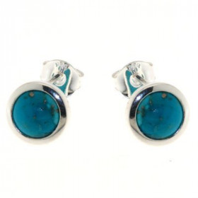  Boucles d oreilles Argent 925 Turquoise serties pierres 7mm diamètre Diamètre du motif : 9,5mm 