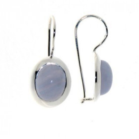 Boucles d oreilles Argent Calcédoine serties pierres 10x8mm, hauteur totale : 25mm