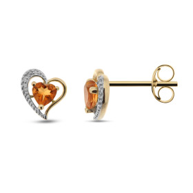 Boucles d oreilles Coeur Citrine Diamant Or 375 2tons Ces Citrines sont taillées Coeur mesurent 4x4mm Deux petits diamants...