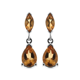 Boucles d'oreilles pendantes Citrine en Or Blanc 375. Les Citrines sont taillées en marquise de 6x3mm et en poire de 7x5mm...